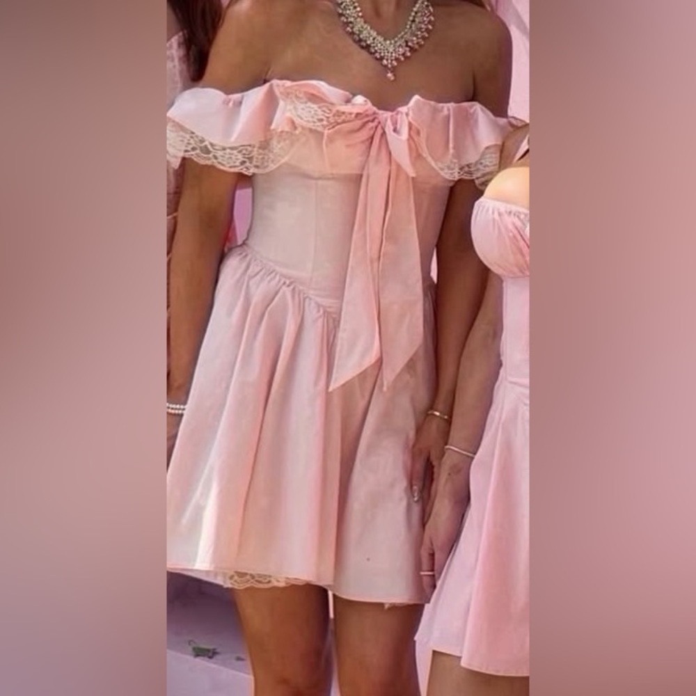 House of CB “Jaide” Pink Stretch Cotton Off-Shoulder Corset Mini Dress - Picture 3 of 4